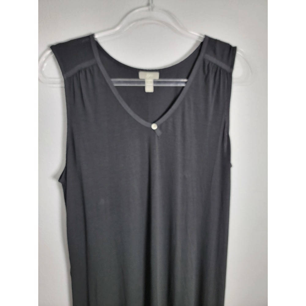 J. Jill Medium Maxi Dress Black Sleeveless V-Neck Stretch Rayon Knit Pleated - Picture 2 of 6